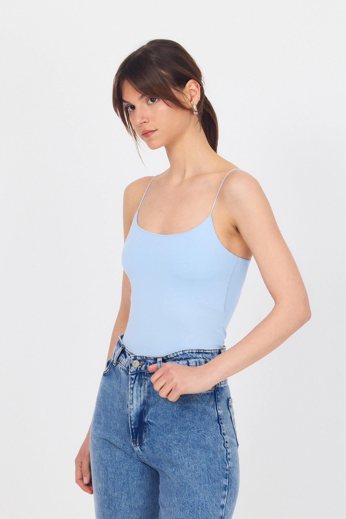 Bebe Mavi İnce Askılı Basic Atlet 848