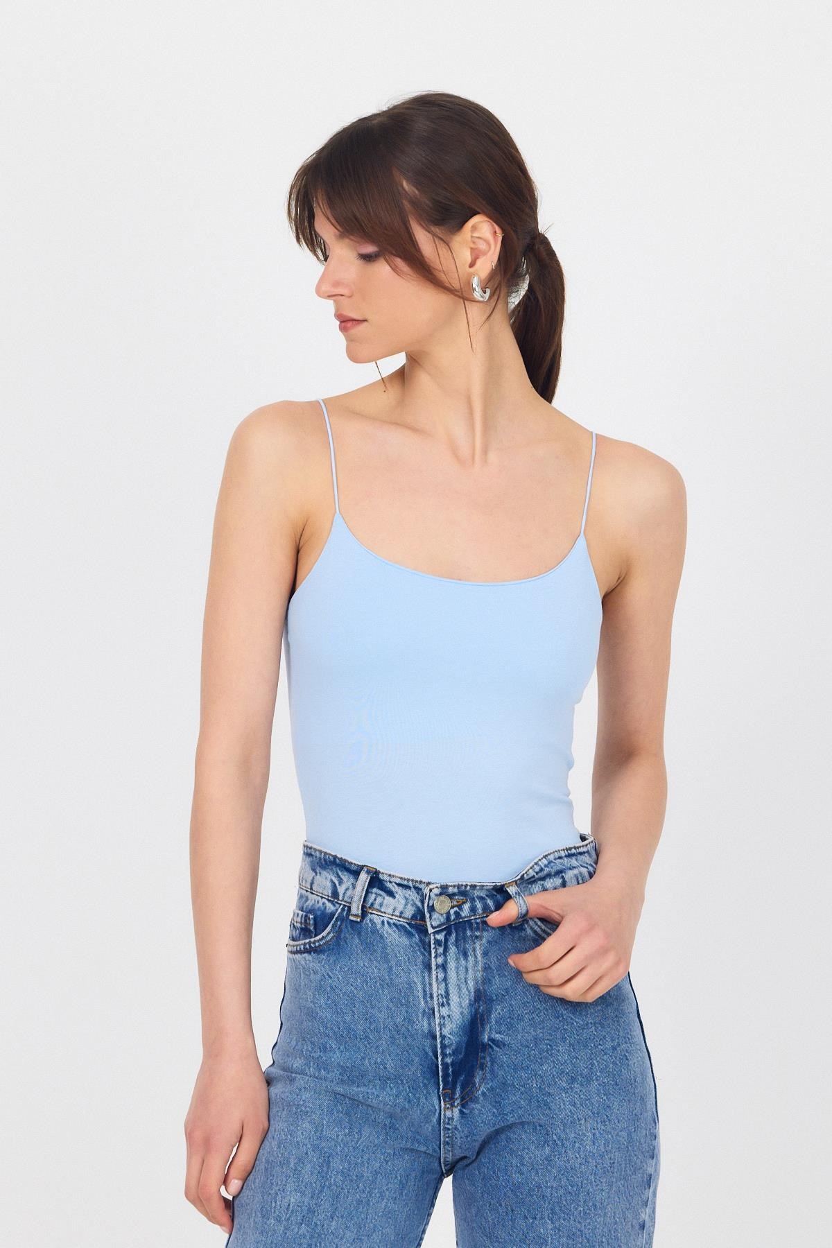 Bebe Mavi İnce Askılı Basic Atlet 848