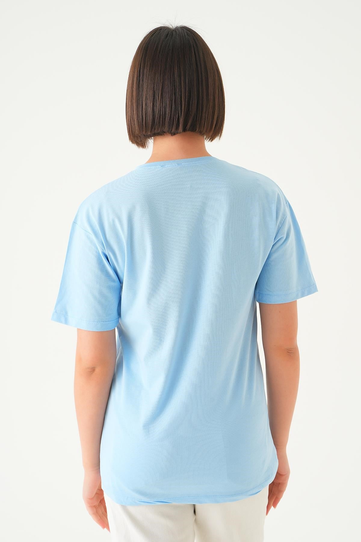 Bebe Mavi Mode On Baskı Oversize Tişört 1721