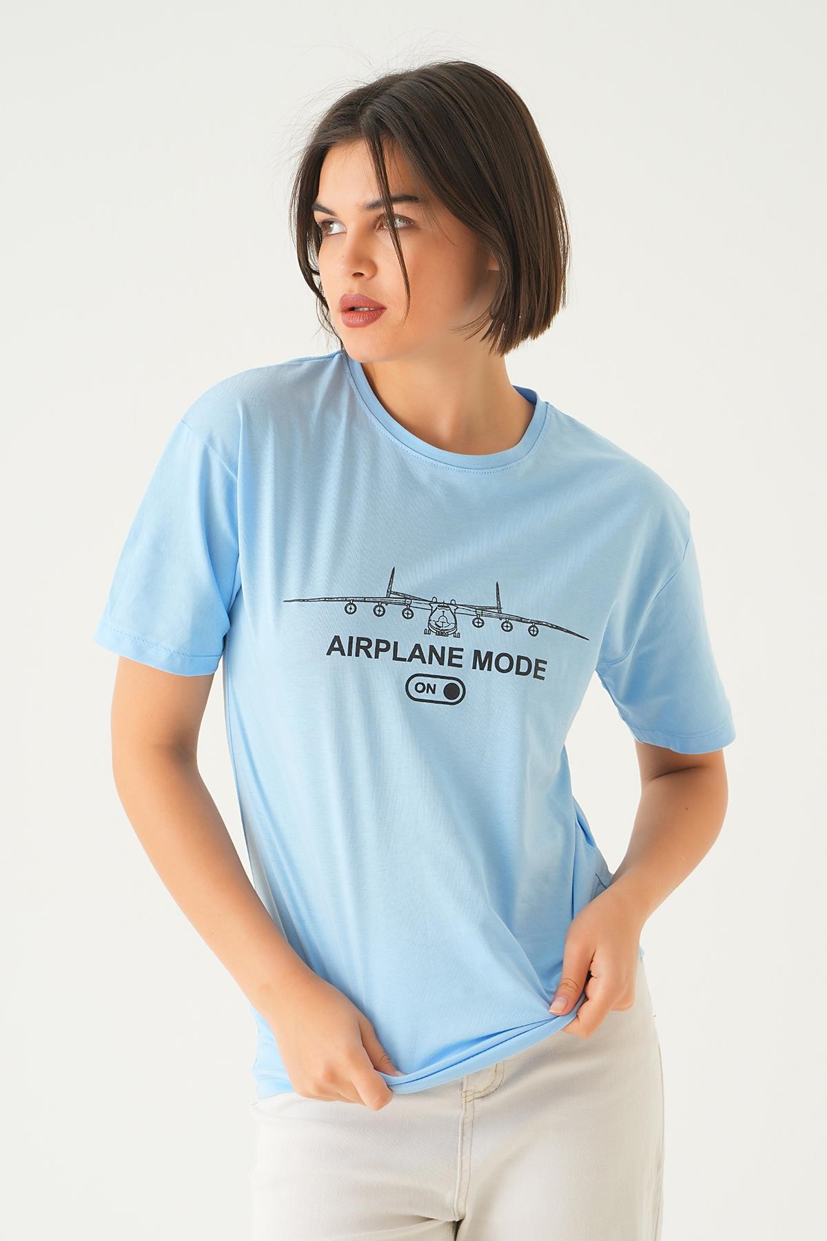 Bebe Mavi Mode On Baskı Oversize Tişört 1721