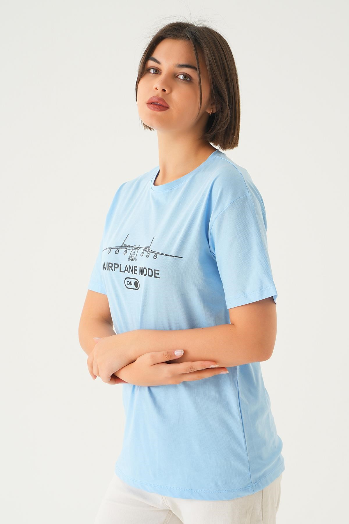 Bebe Mavi Mode On Baskı Oversize Tişört 1721