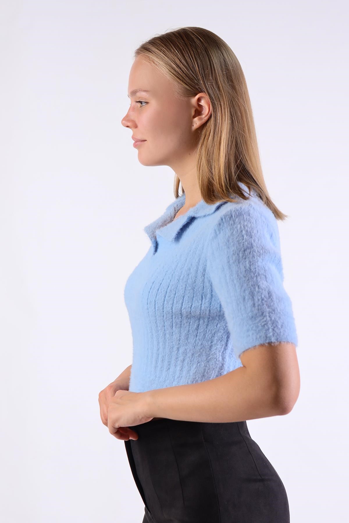 Bebe Mavi Polo Yaka Fitilli Kazak 24162
