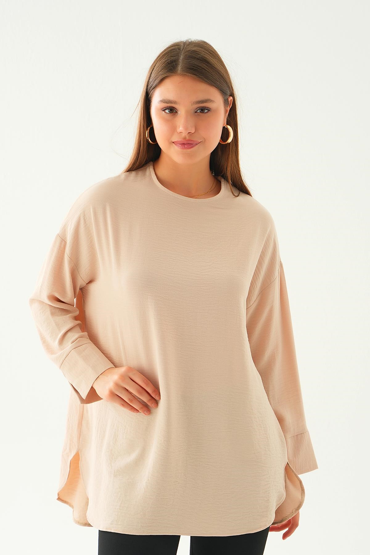 Bej Bisiklet Yaka Tunik 6808A