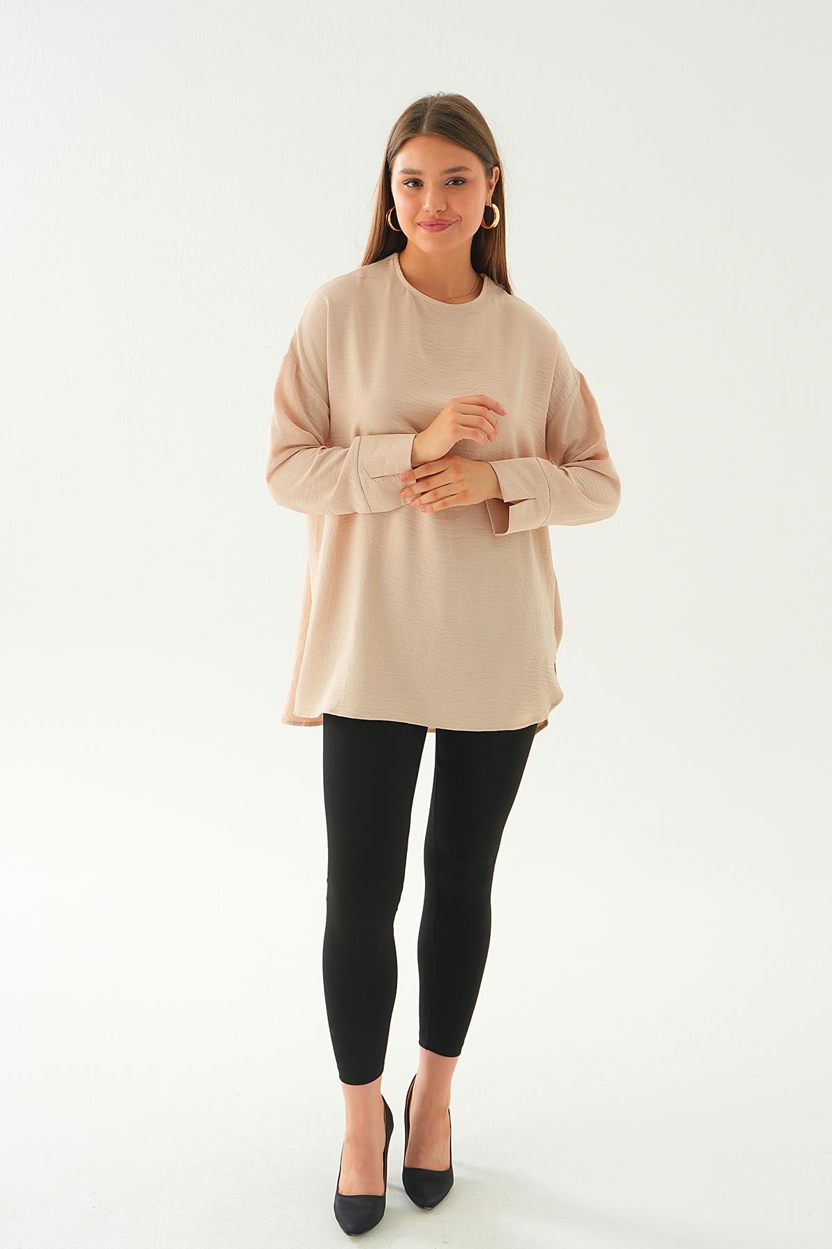 Bej Bisiklet Yaka Tunik 6808A
