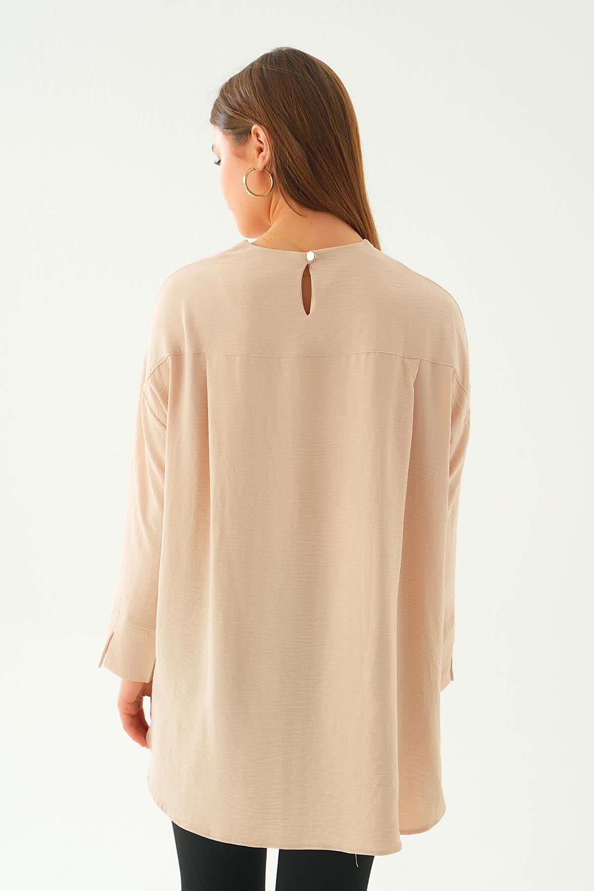 Bej Bisiklet Yaka Tunik 6808A