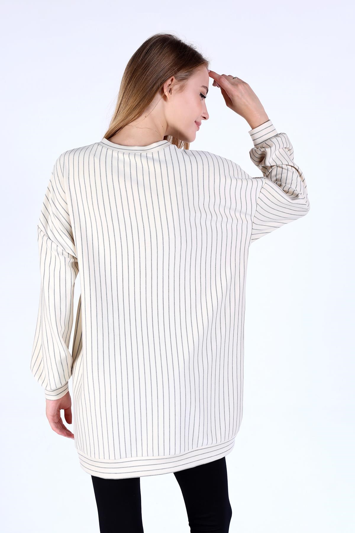 Bej  Çizgili Tunik 4315A