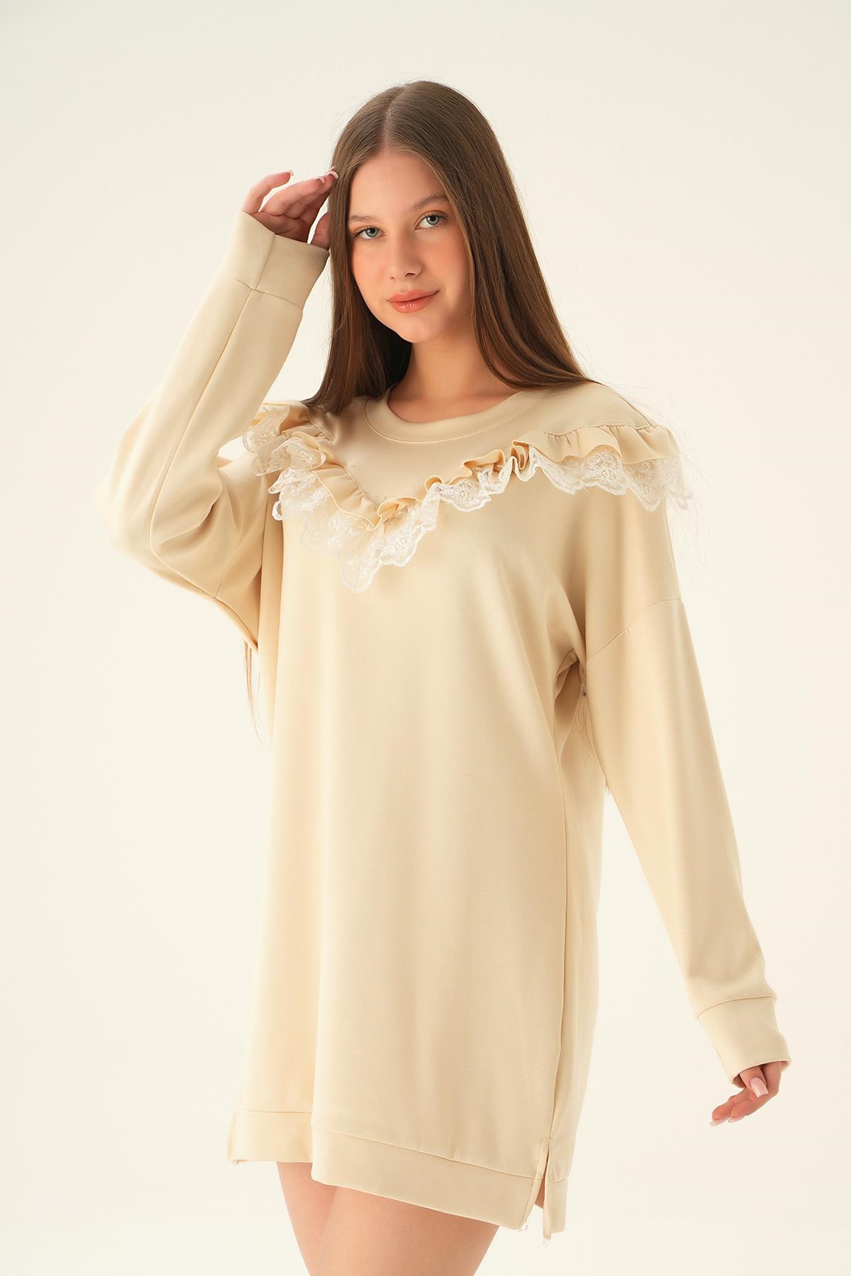 Bej Dantel Detay Tunik 15822