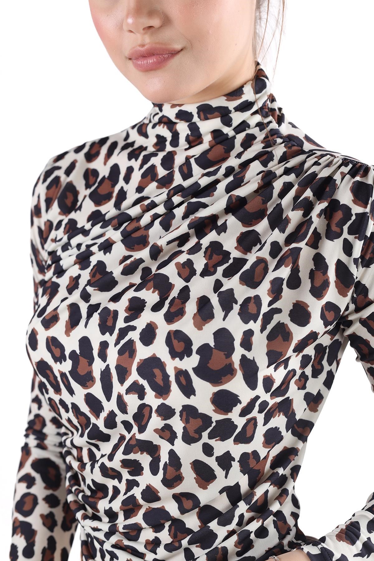Bej Desenli Bluz 358-1