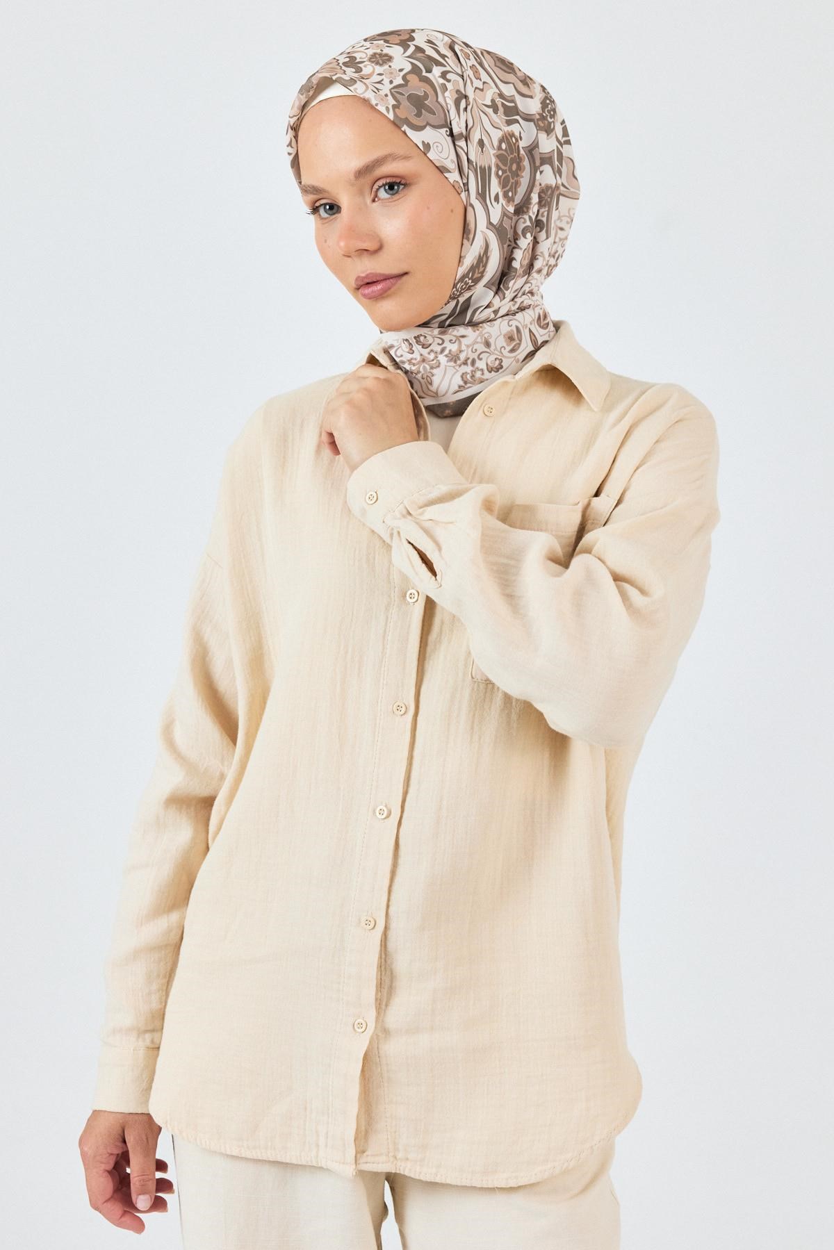Bej Desenli Eşarp 3005