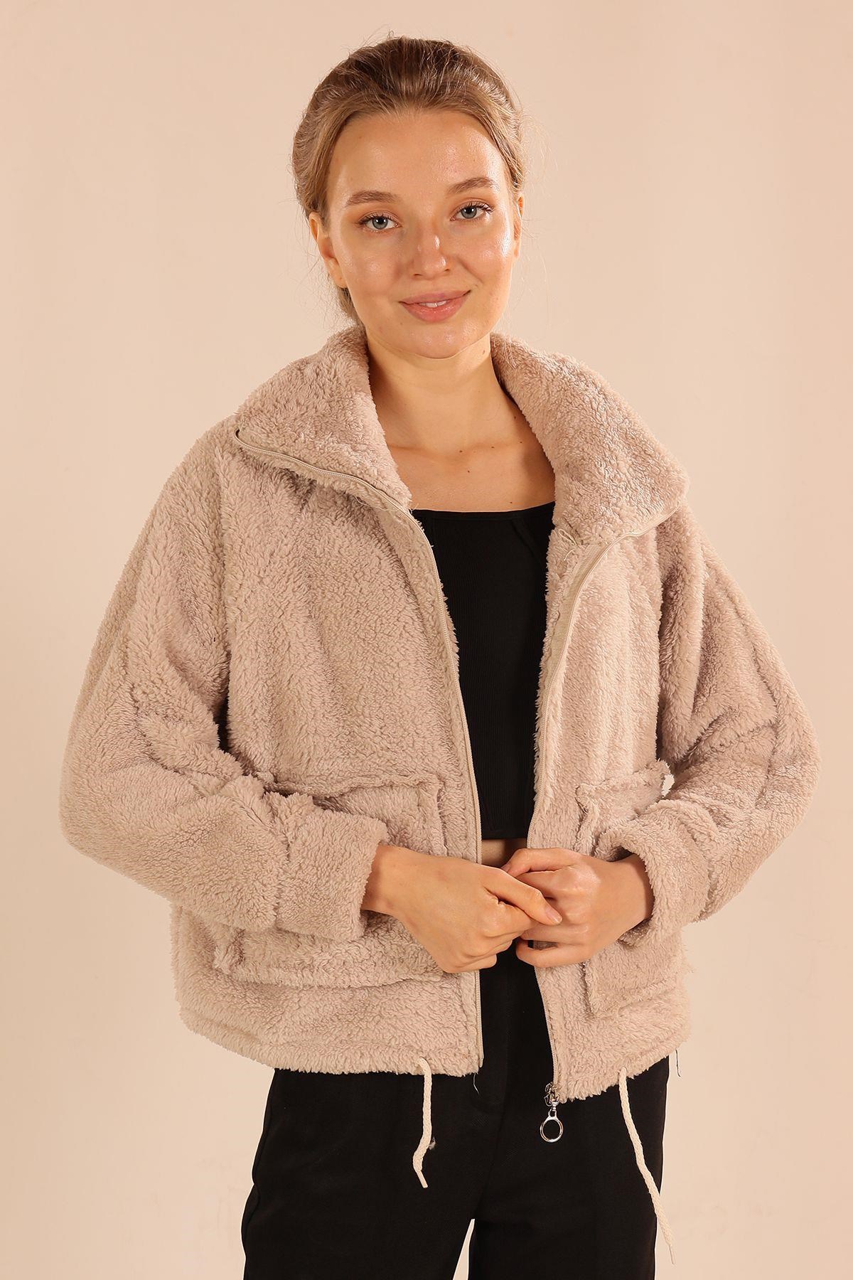 Bej Fermuarlı Cep Detay Sweat 100