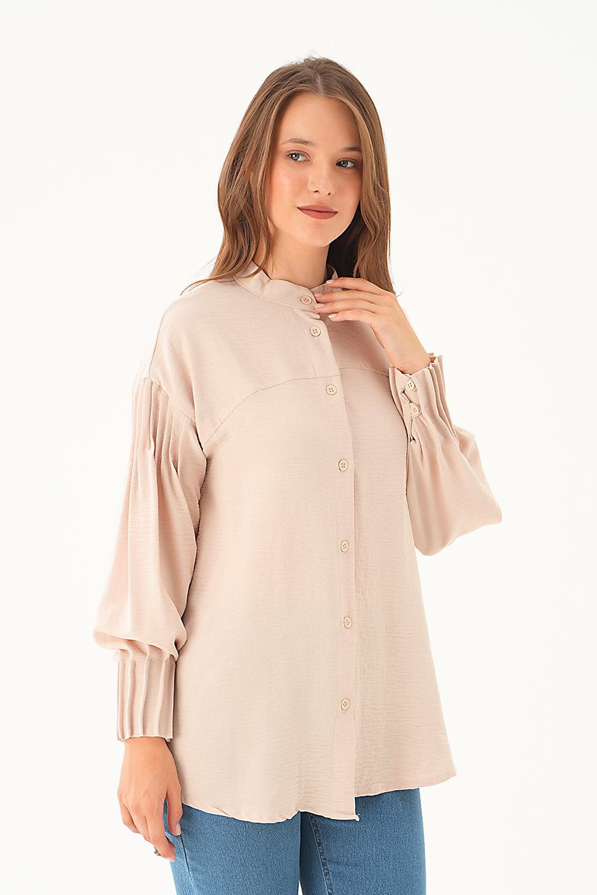 Bej Kol Drape Detay Gömlek 4098A