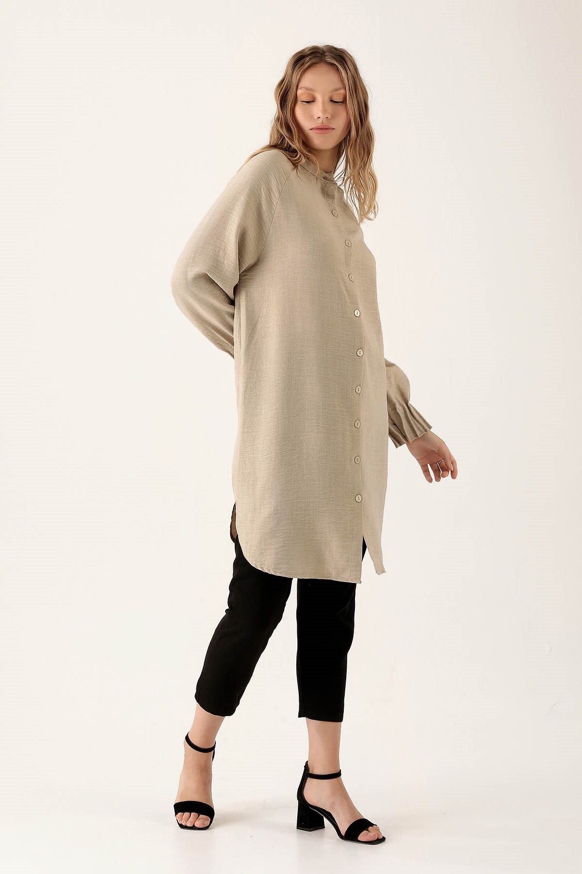 Bej Kol Drapeli Tunik 6749A
