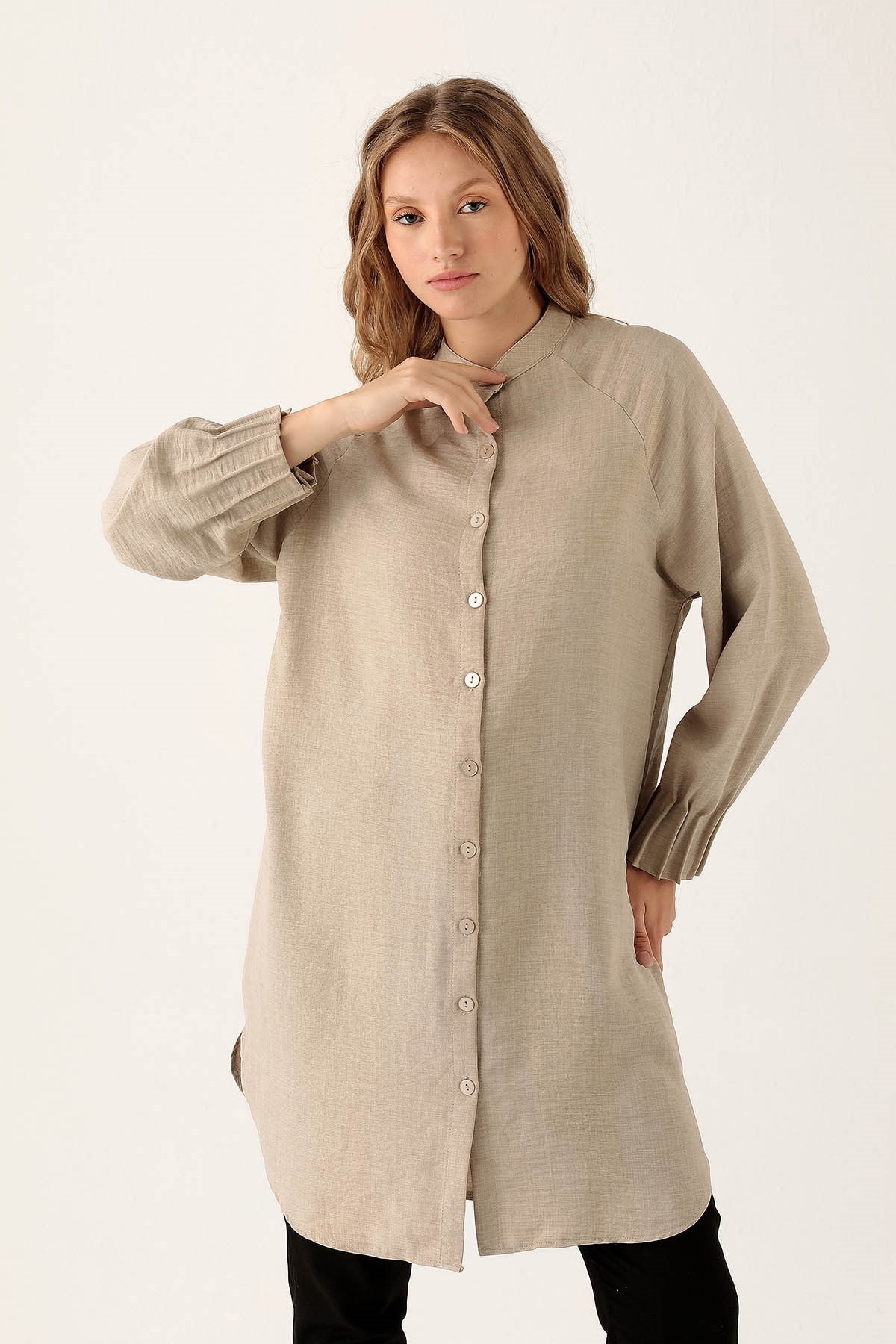 Bej Kol Drapeli Tunik 6749A