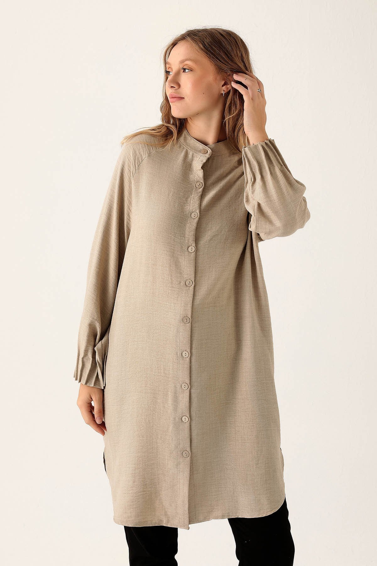 Bej Kol Drapeli Tunik 6749A