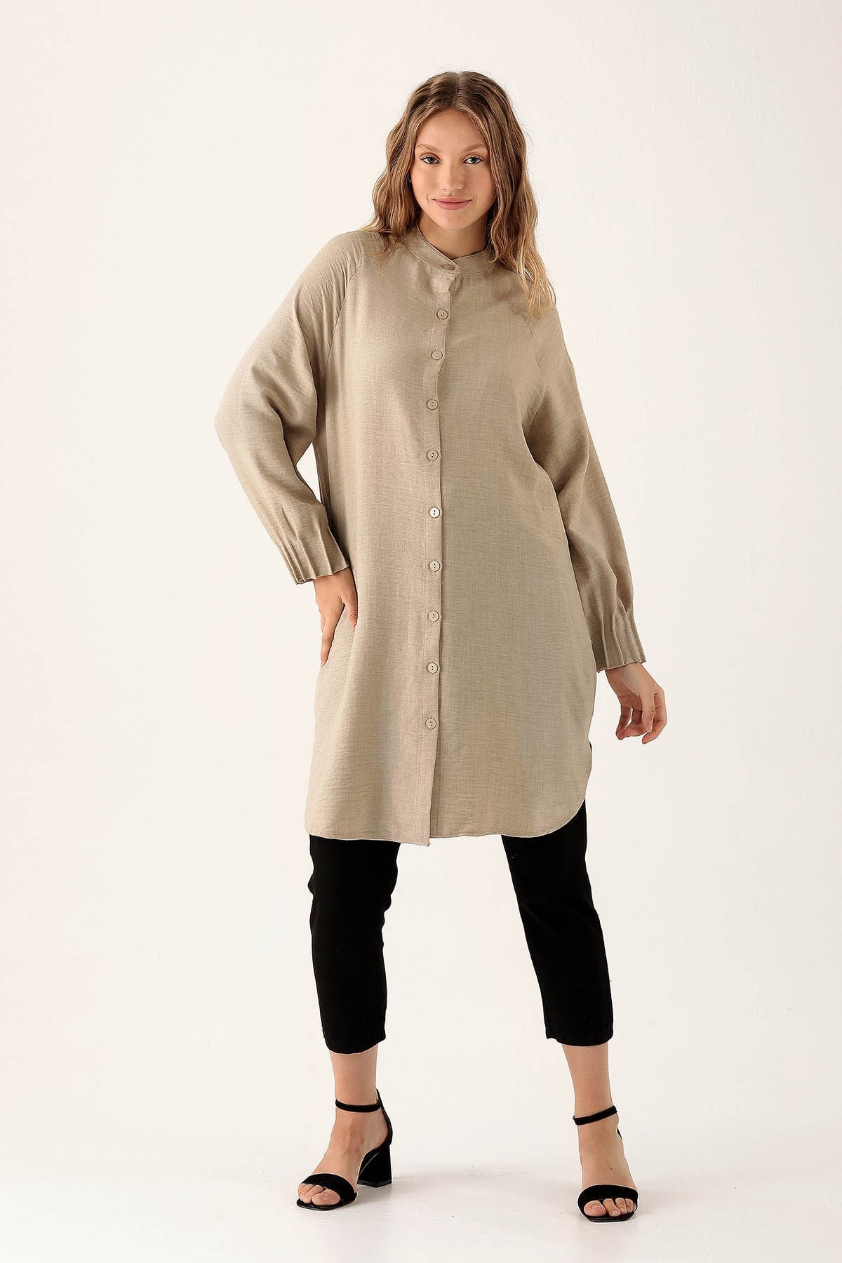 Bej Kol Drapeli Tunik 6749A