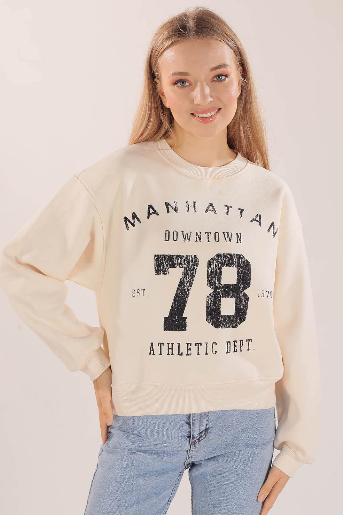 Bej Manhattan Baskılı Sweat 3110