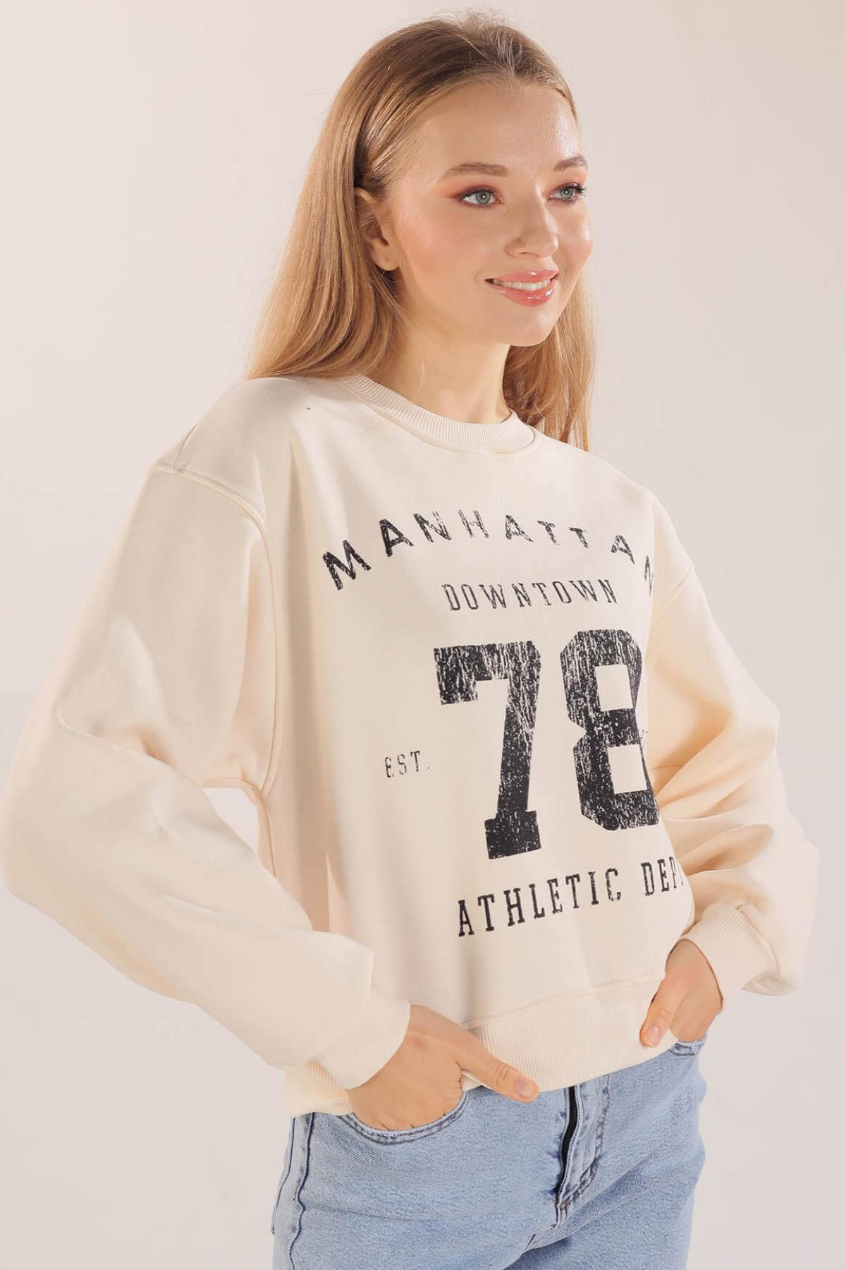 Bej Manhattan Baskılı Sweat 3110
