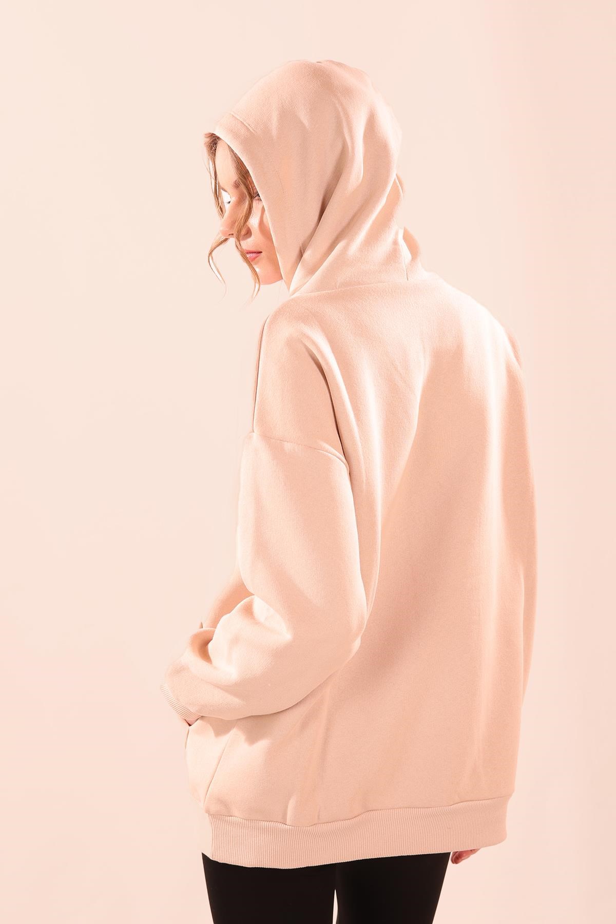 Bej Oversize Bağcıklı Sweat 8135M