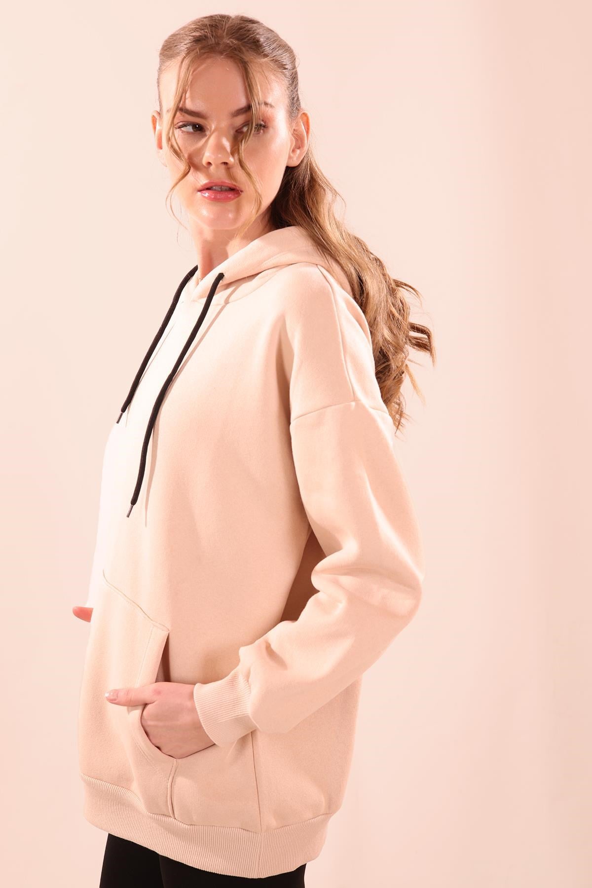 Bej Oversize Bağcıklı Sweat 8135M