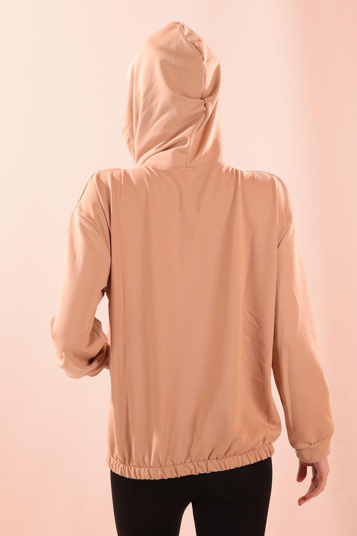 Bej Oversize Fermuarlı Sweat 8126M