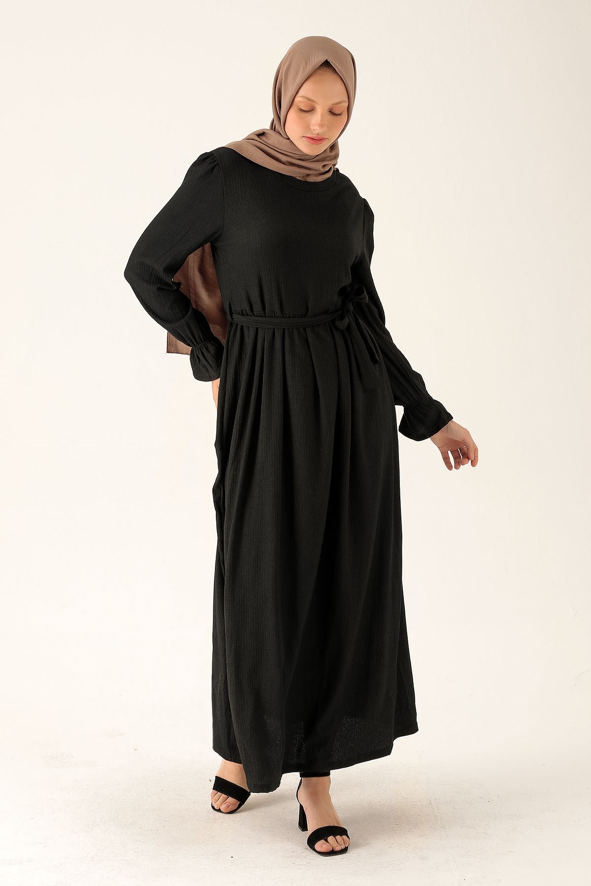 Bel Kuşaklı Elbise - 2613 Siyah