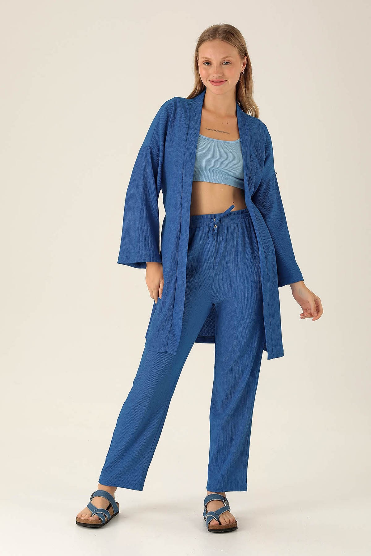 Bel Kuşaklı Kimono - 6538A Saks