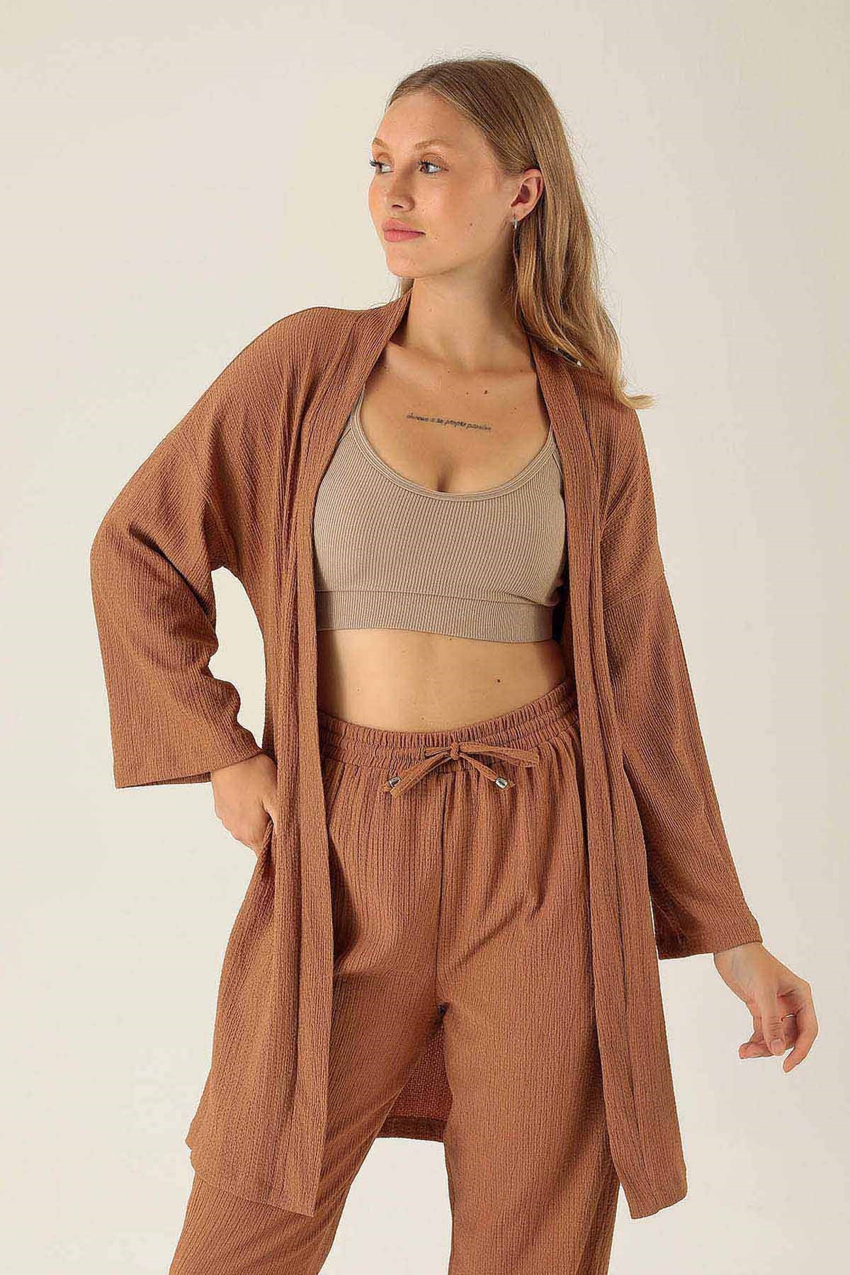 Bel Kuşaklı Kimono - 6538A Taba