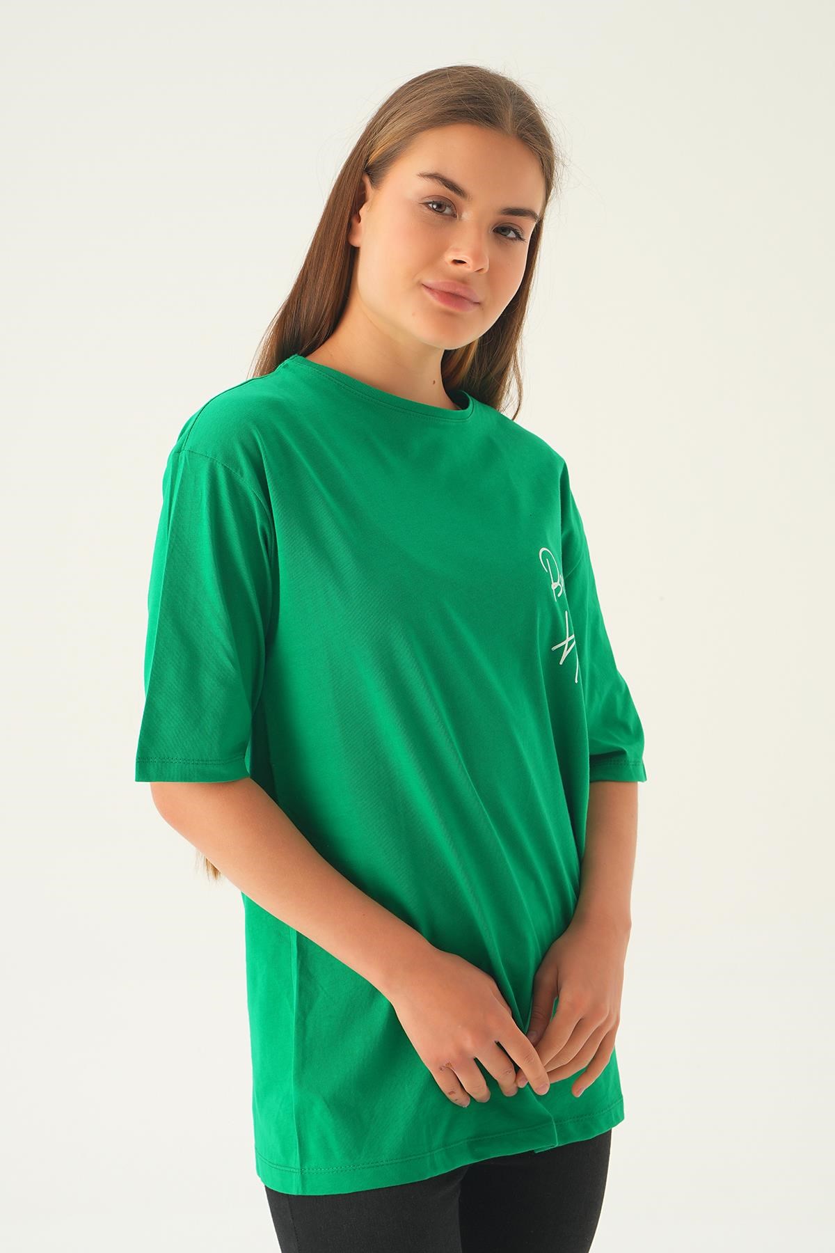 Benetton Yeşili Baskılı Oversize Tişört 1707