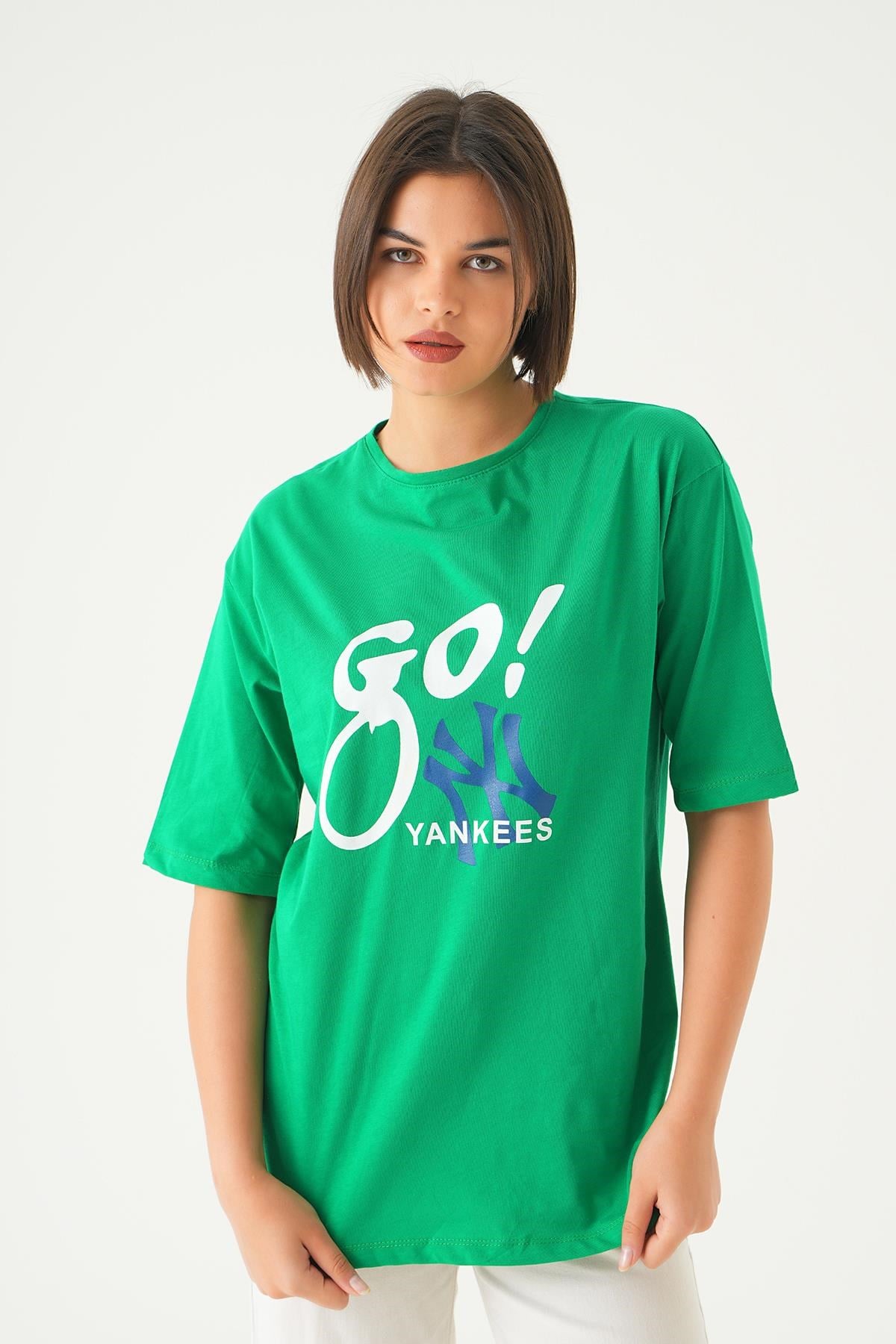 Benetton Yeşili Baskılı Oversize Tişört 1709