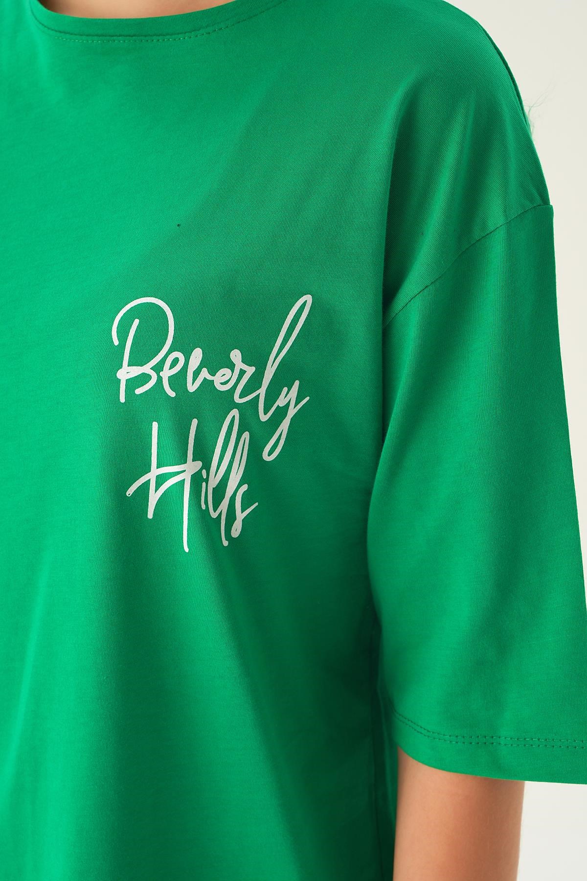 Benetton Yeşili Baskılı Oversize Tişört 1707