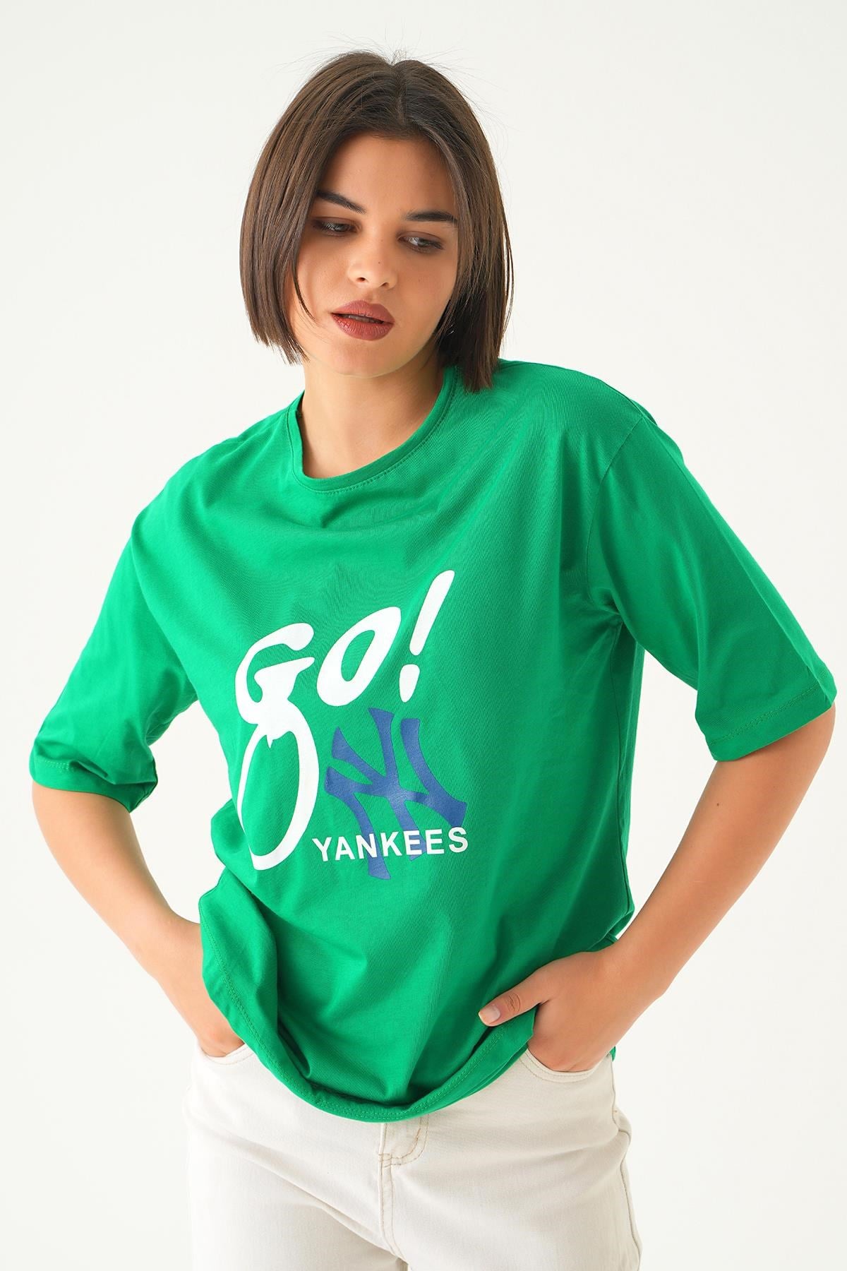 Benetton Yeşili Baskılı Oversize Tişört 1709