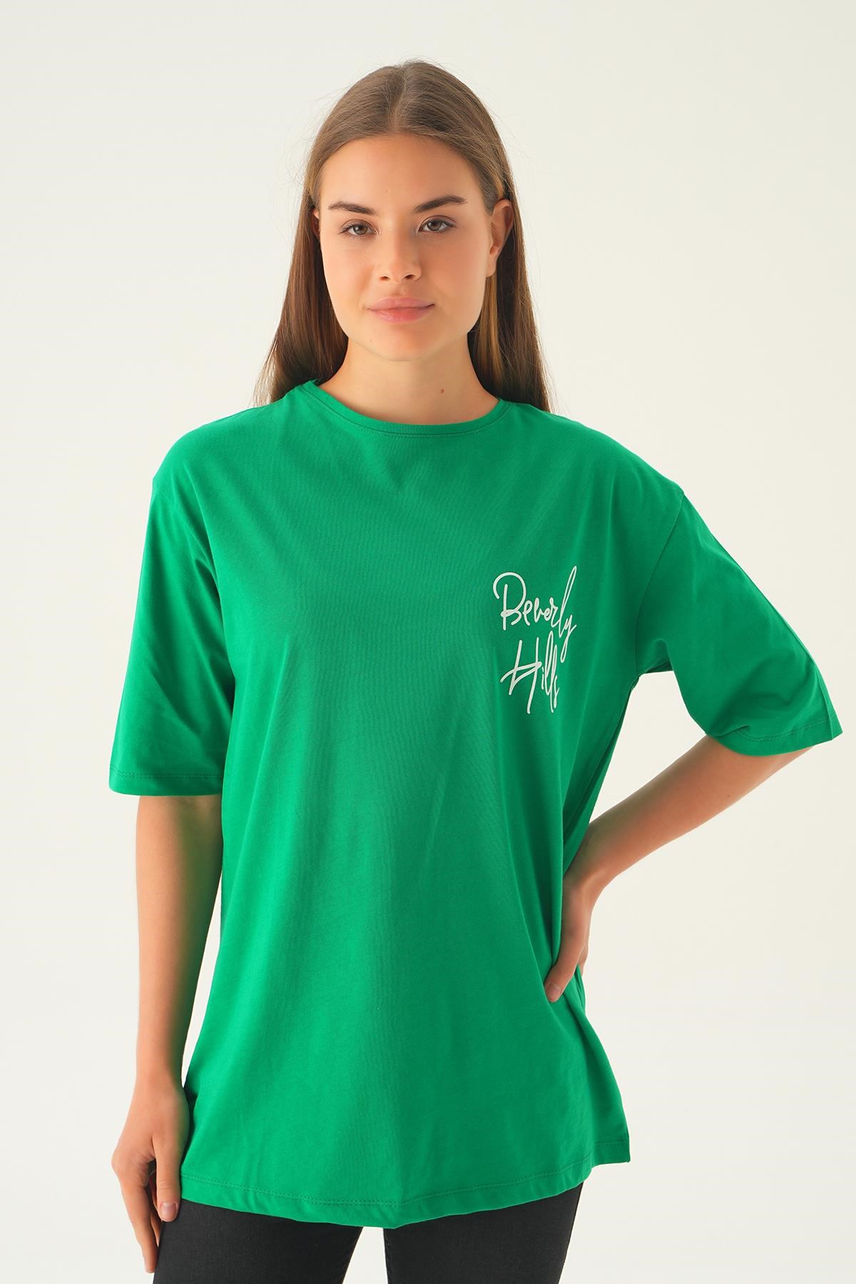 Benetton Yeşili Baskılı Oversize Tişört 1707