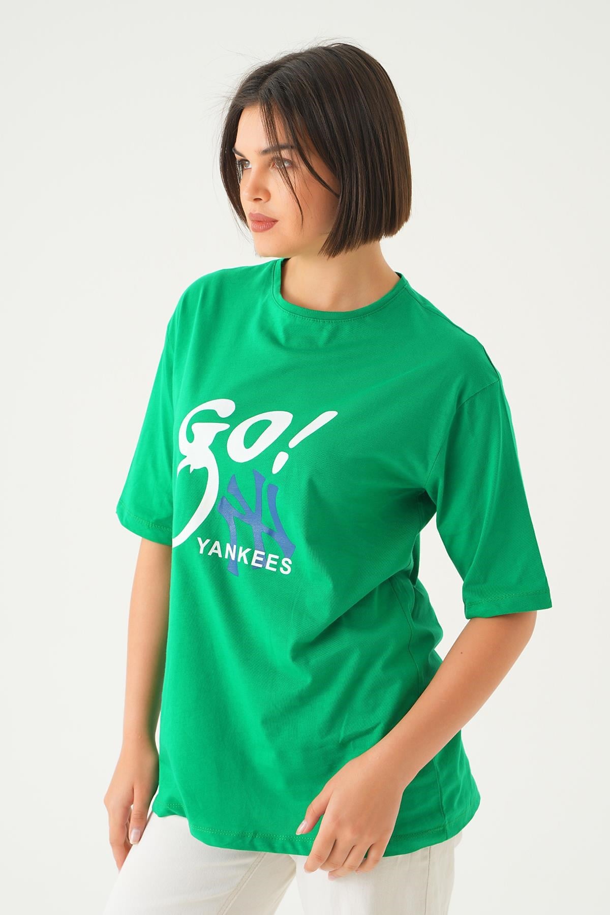 Benetton Yeşili Baskılı Oversize Tişört 1709