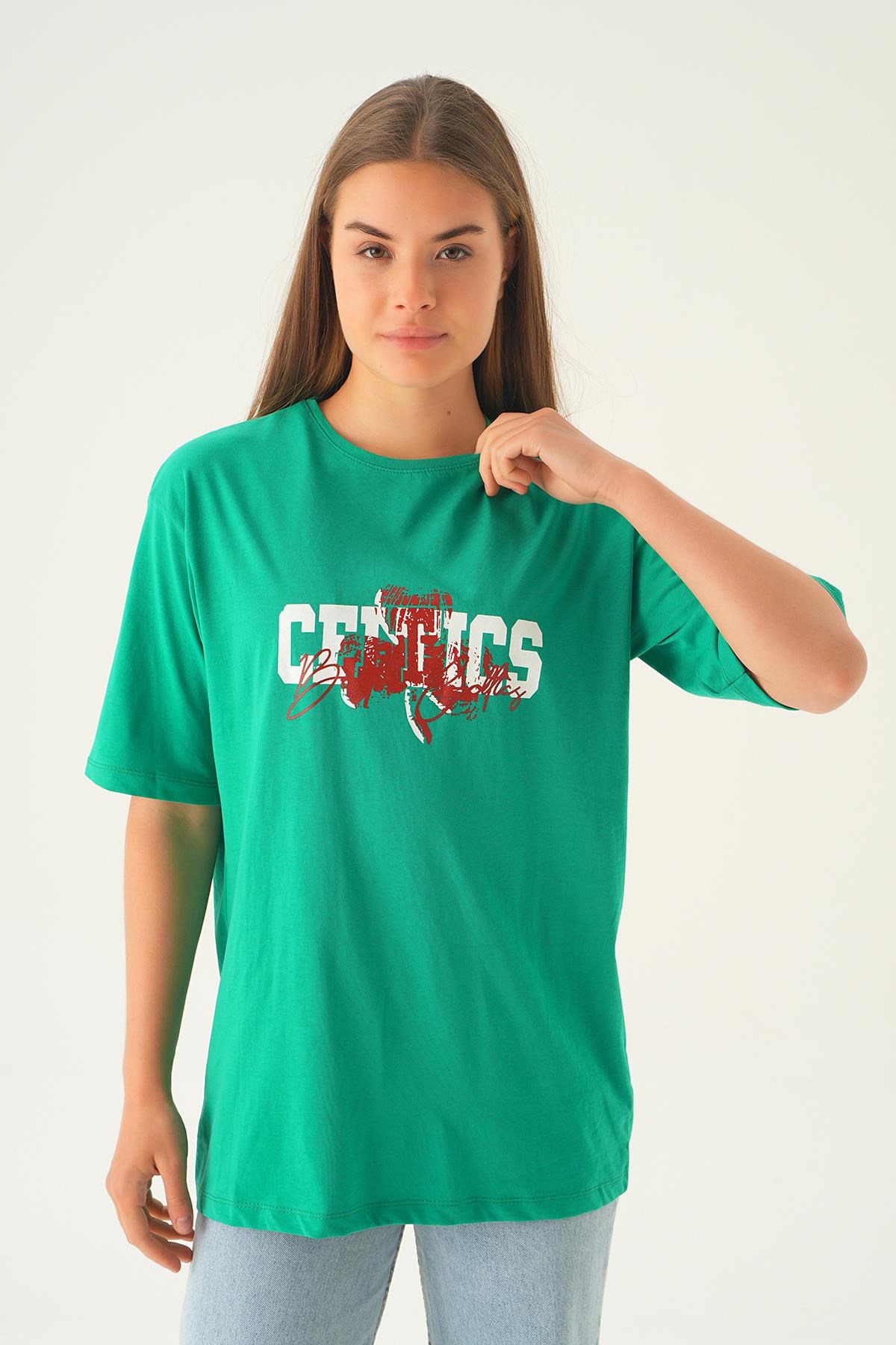 Benetton Yeşili Celtıcs Baskı Oversize Tişört 1701