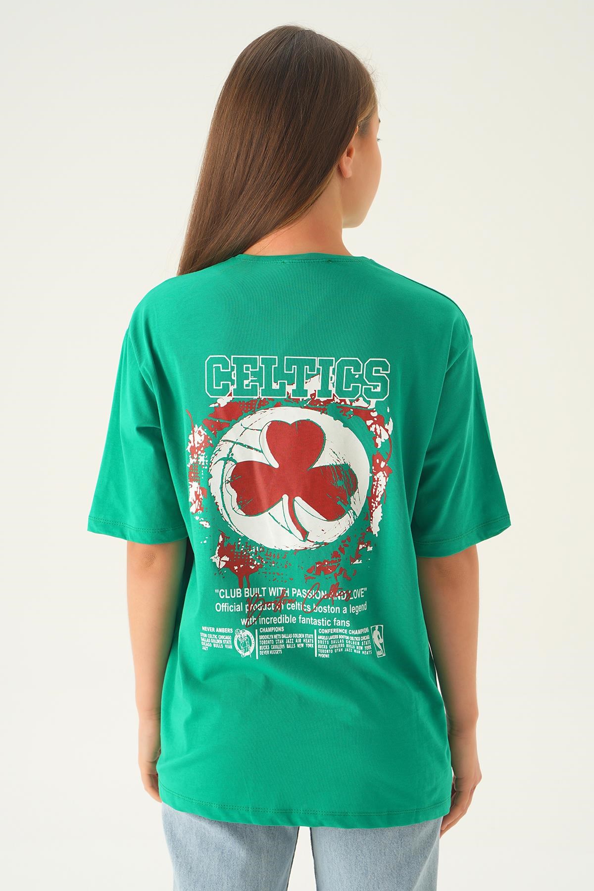 Benetton Yeşili Celtıcs Baskı Oversize Tişört 1701