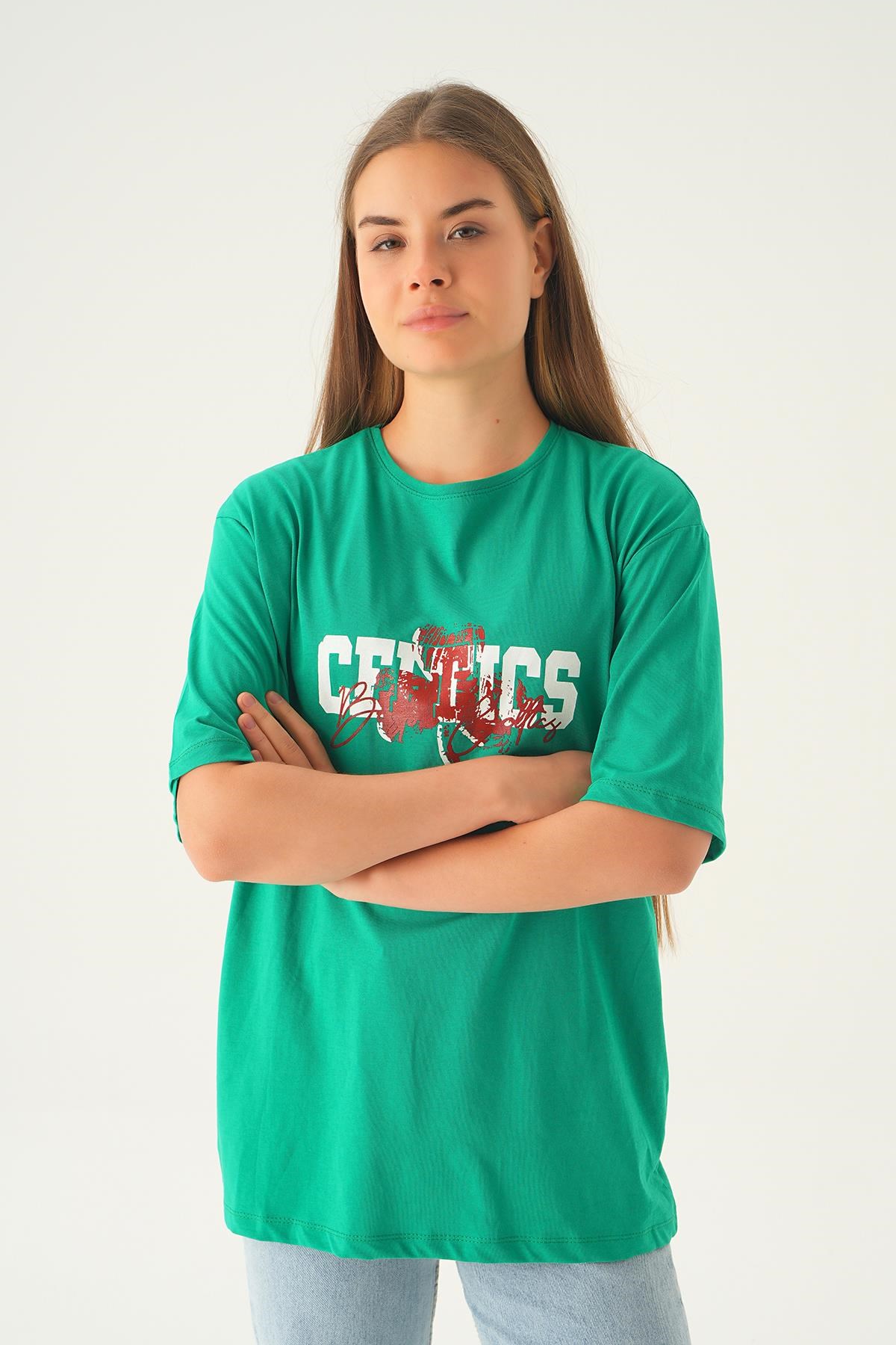 Benetton Yeşili Celtıcs Baskı Oversize Tişört 1701