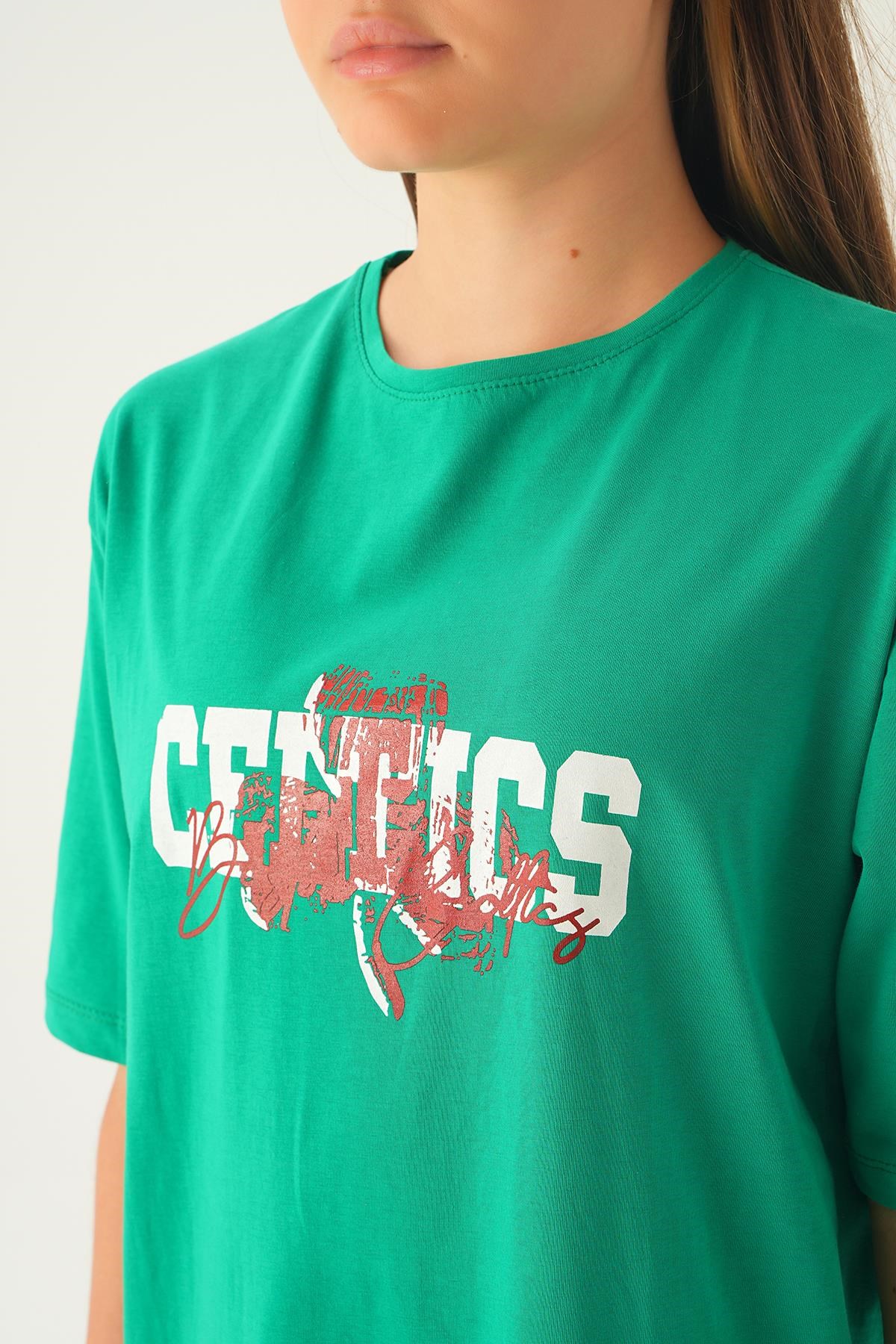 Benetton Yeşili Celtıcs Baskı Oversize Tişört 1701
