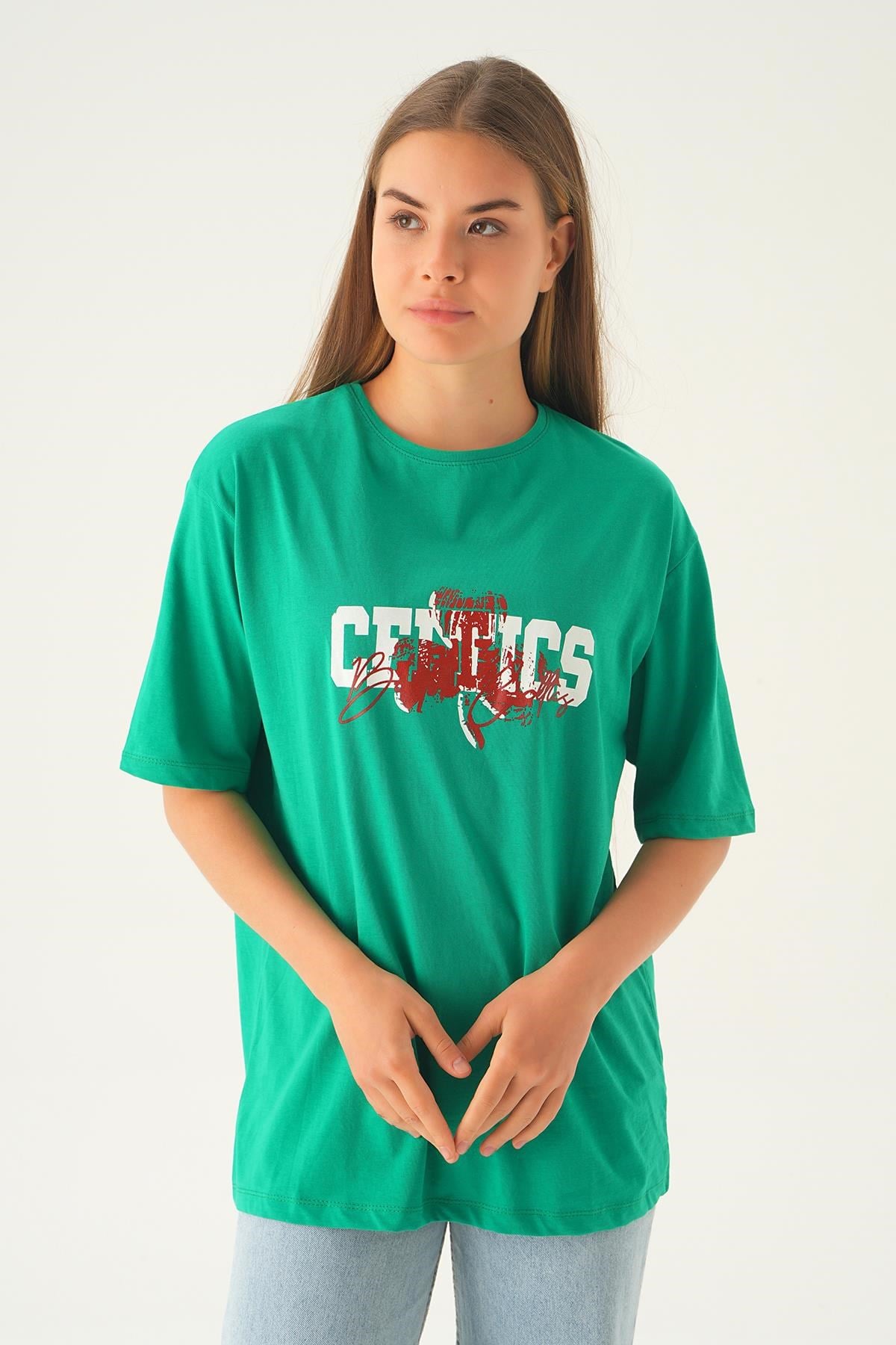 Benetton Yeşili Celtıcs Baskı Oversize Tişört 1701