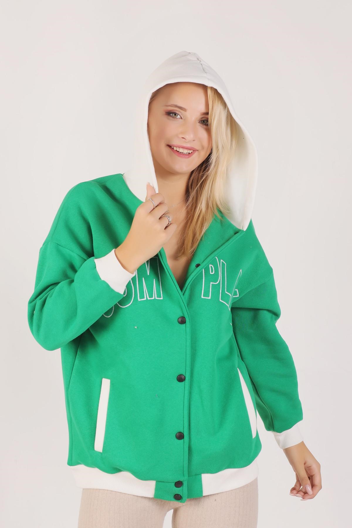 Benetton Yeşili Complex Baskı Kapüşonlu Sweat 8143M