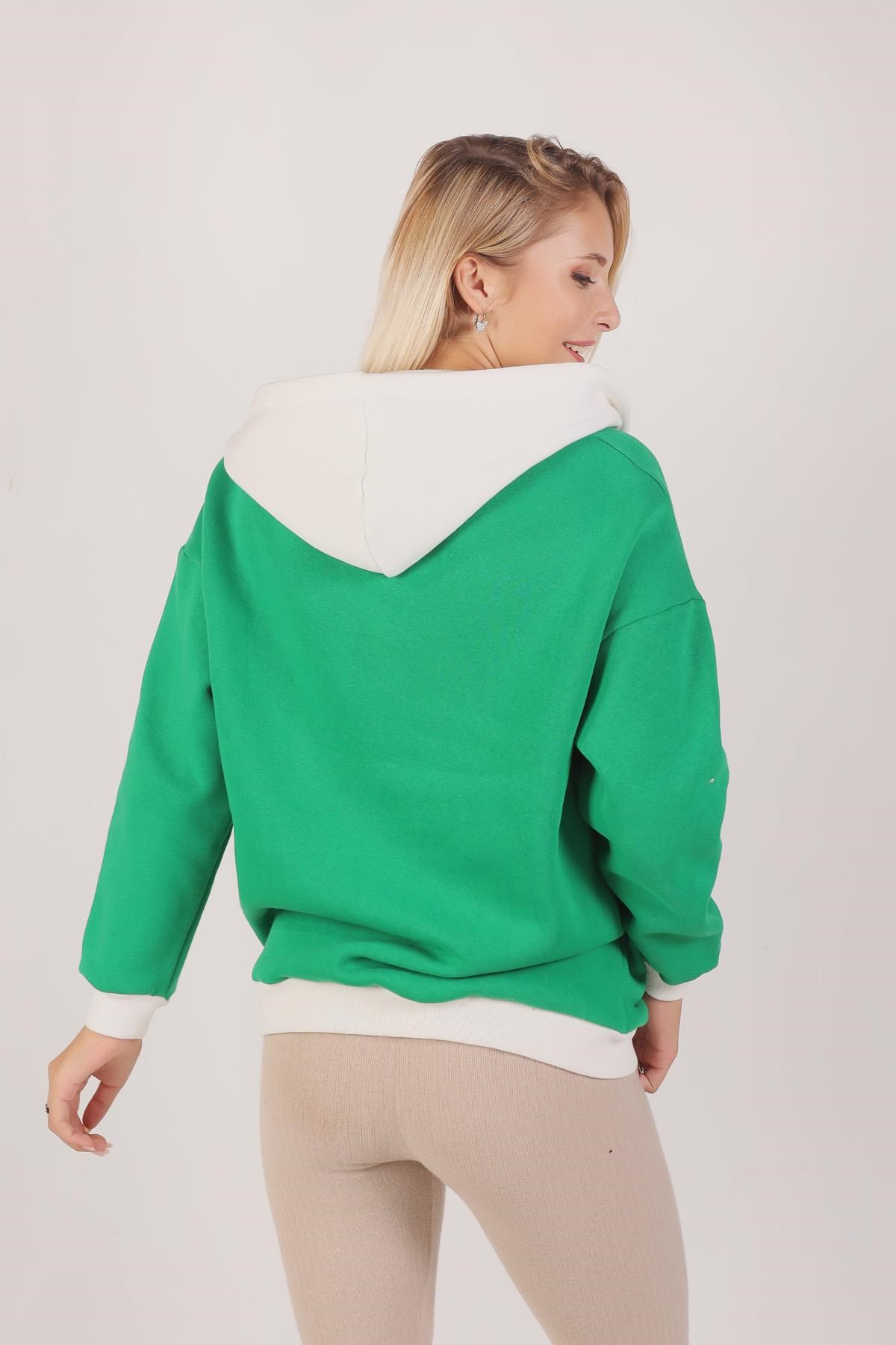 Benetton Yeşili Complex Baskı Kapüşonlu Sweat 8143M