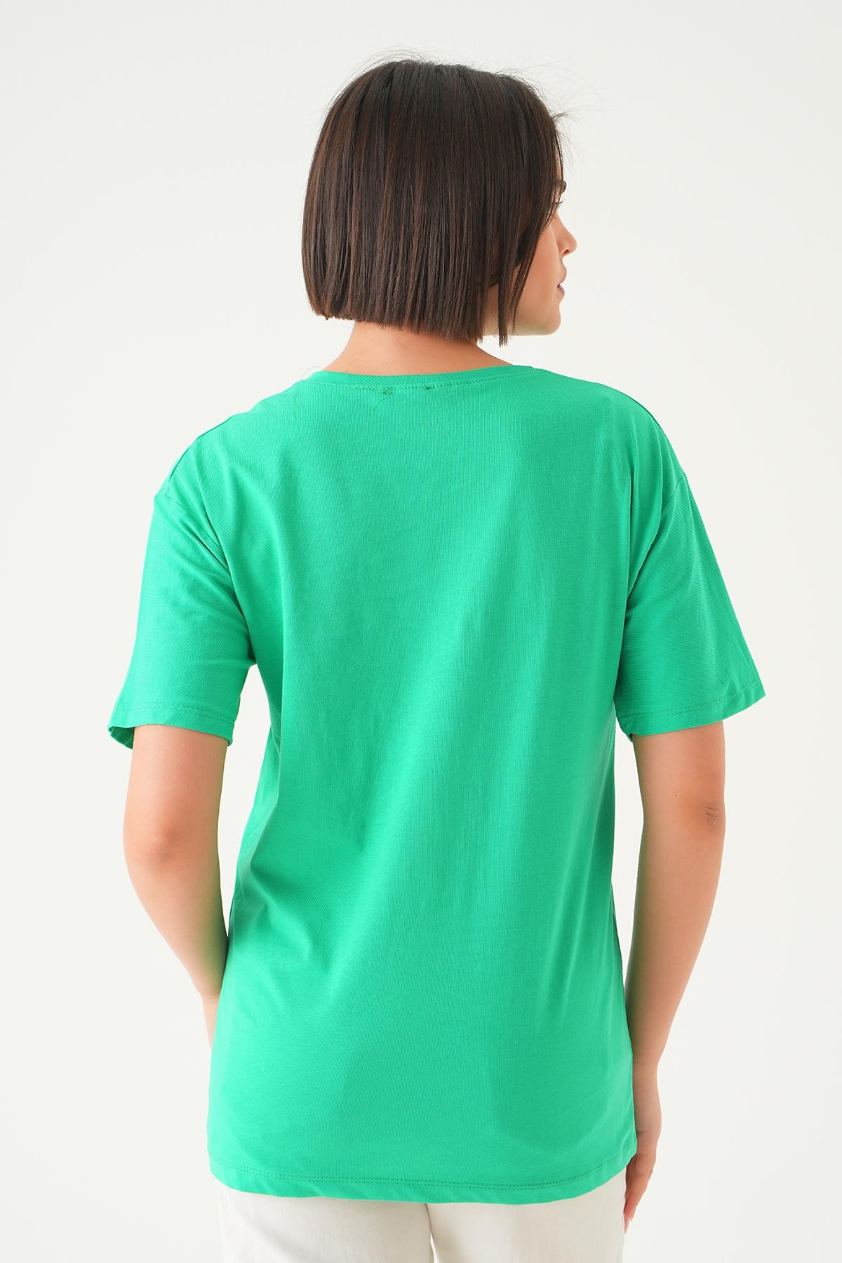 Benetton Yeşili Mode On Baskı Oversize Tişört 1721
