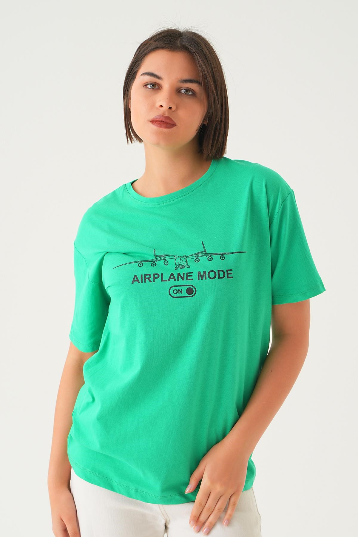 Benetton Yeşili Mode On Baskı Oversize Tişört 1721
