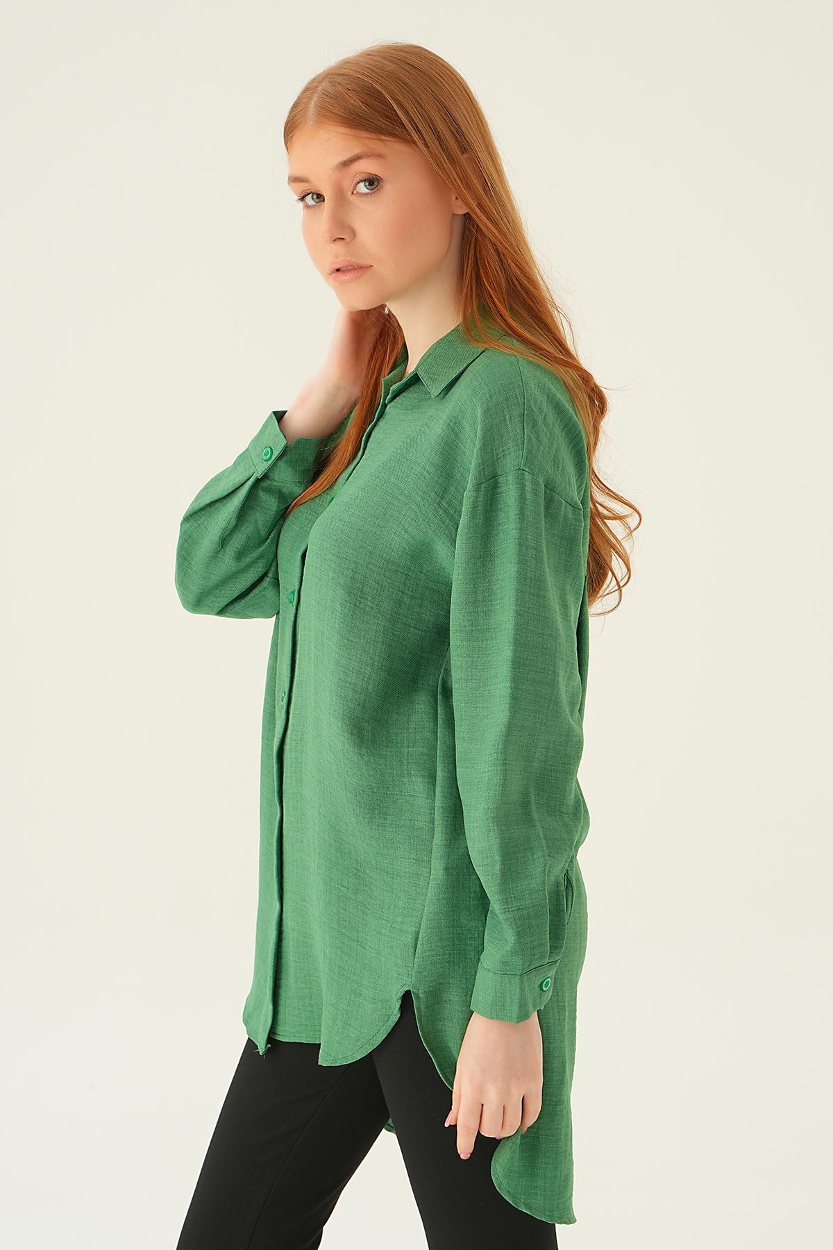 Benetton Yeşili Önü Düğmeli Gömlek 6803-1