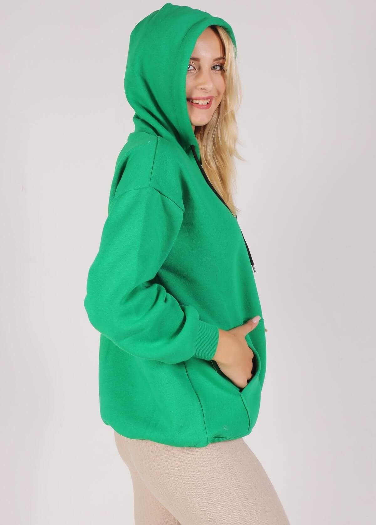 Benetton Yeşili Oversize Bağcıklı Sweat 8135M