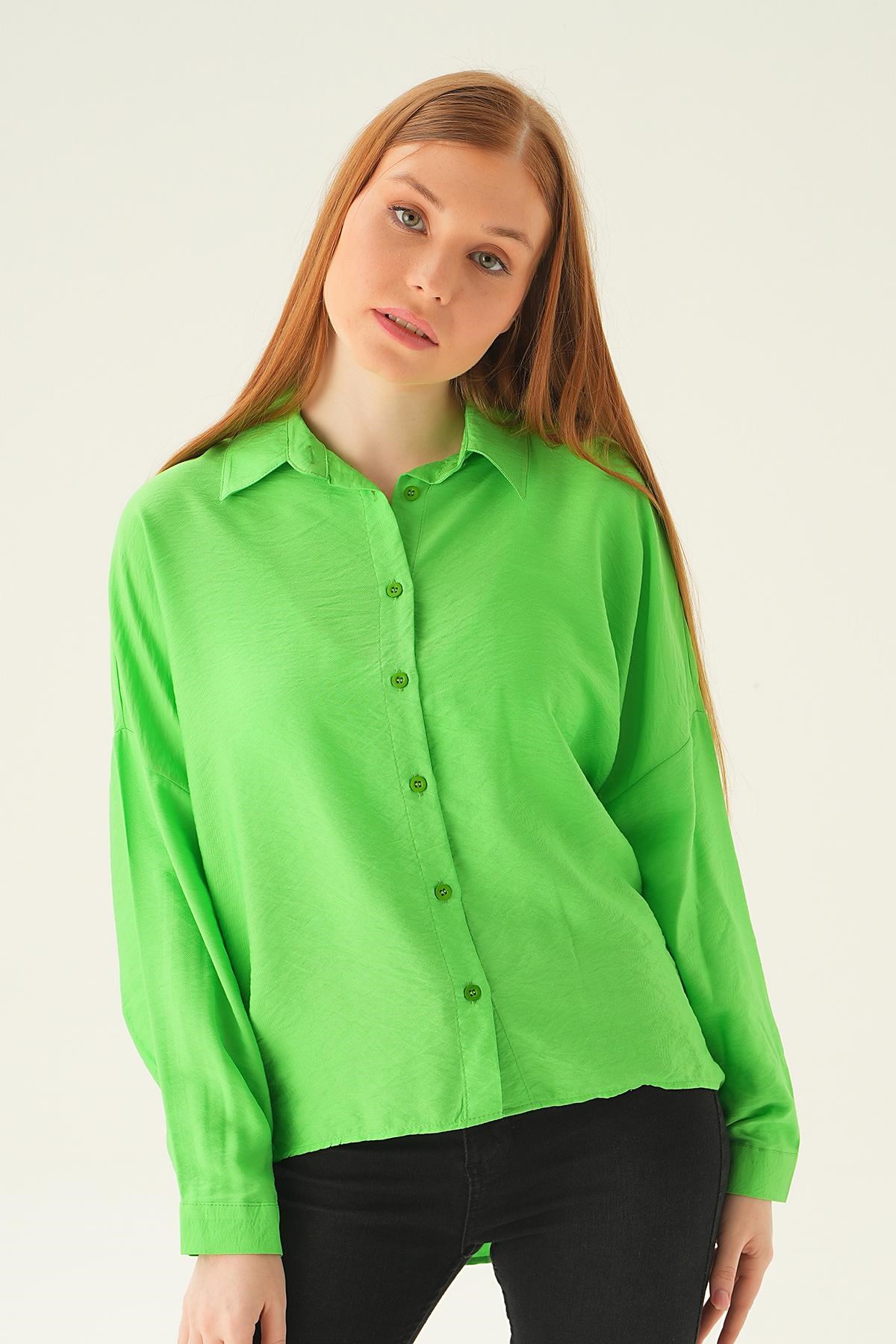 Benetton Yeşili Oversize Gömlek 6557-1