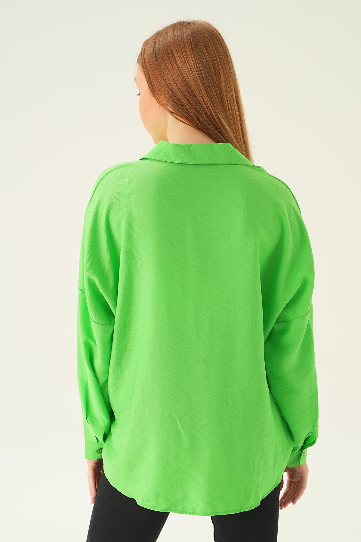 Benetton Yeşili Oversize Gömlek 6557-1