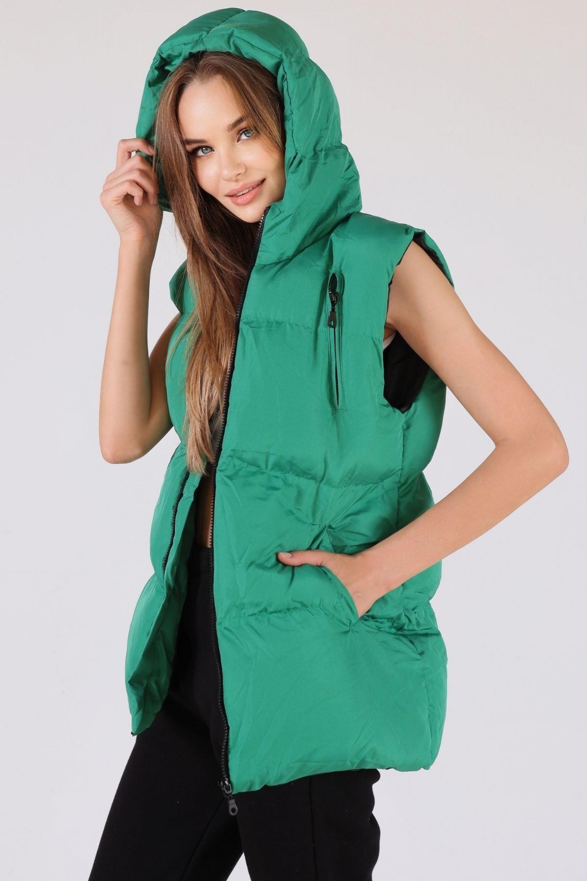 Benetton Yeşili Oversize Yelek 0015-1