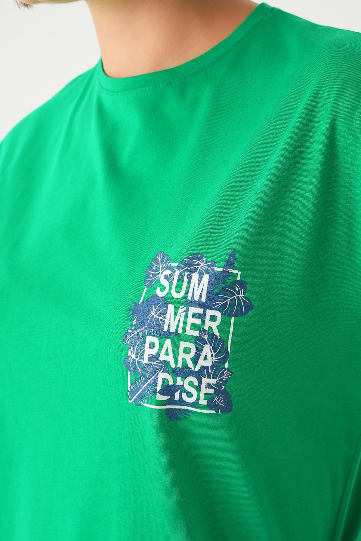 Benetton Yeşili Summer Baskı Oversize Tişört 1710