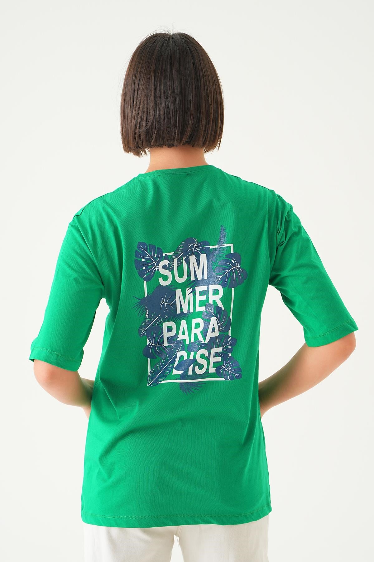 Benetton Yeşili Summer Baskı Oversize Tişört 1710