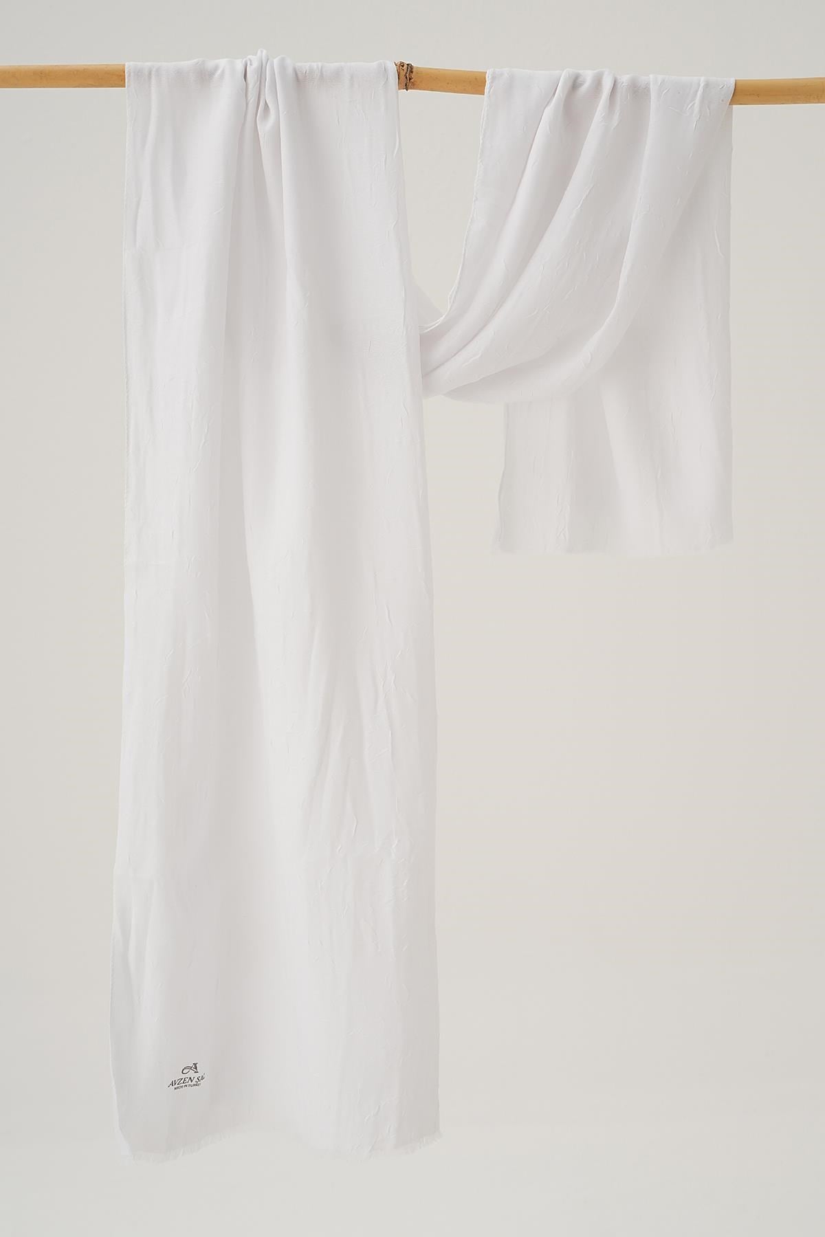 Beyaz Bambu Kraş Şal 5675